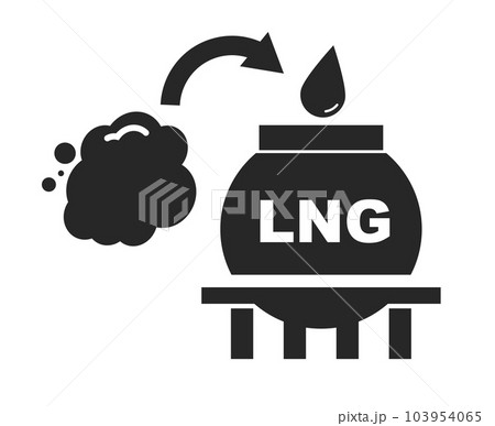 天然ガスからLNGに変化してLNGタンクに入るまでのシルエットアイコン。ベクター。 天然ガスからLNGに変化してLNGタンクに入るまでのシルエットアイコン。ベクター。 103954065