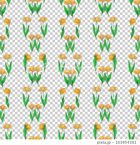 Yellow tulips. Watercolor illustration. Seamless floral pattern 103954381