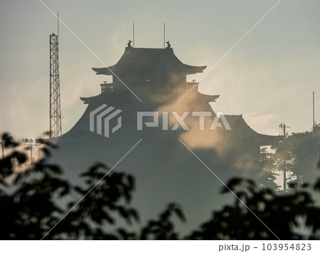 小牧山城の日の出 雲と光 麒麟の城 小牧山城の日の出 雲と光 麒麟の城 103954823