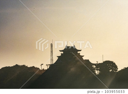 早朝のシルエットの小牧山城　光と影　麒麟の城 103955033
