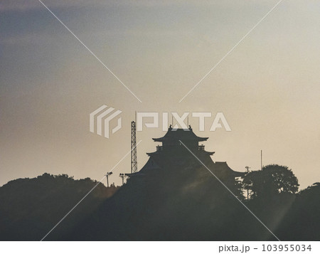 早朝のシルエットの小牧山城 光と影 麒麟の城 早朝のシルエットの小牧山城 光と影 麒麟の城 103955034