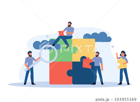 Puzzle team work vector illustration concept partner. Partnership teamwork business people collaboration together vector design. Concept jigsaw part solution group connect. Cooperation strategy idea Puzzle team work vector illustration concept partner. Partnership teamwork business people collaboration together vector design. Concept jigsaw part solution group connect. Cooperation strategy idea 103955169