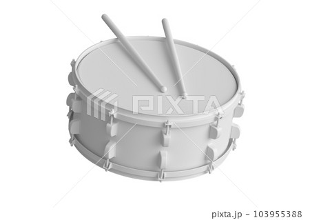 Realistic drum and wooden drum sticks on white. 3d render of musical instrument Realistic drum and wooden drum sticks on white. 3d render of musical instrument 103955388