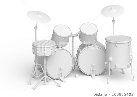 Set of realistic drums with metal cymbals or drumset on monochrome background 103955405