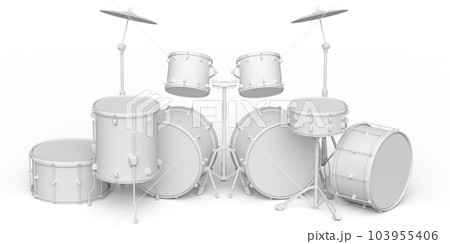 Set of realistic drums with metal cymbals or drumset on monochrome background 103955406