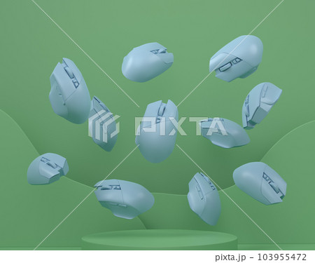 Set of computer mouses from gamer workspace on monochrome podium 103955472