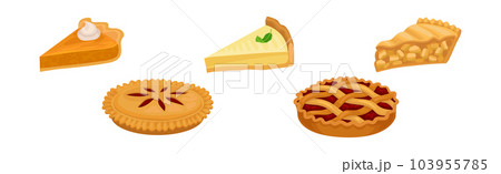 Sweet Baked Pastry and Pie with Filling Vector Set 103955785