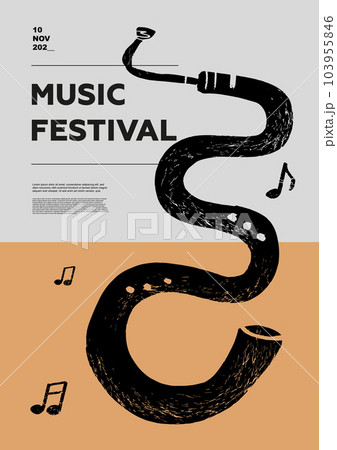 Serpent. Music festival poster. Wind musical instruments. Competition. A set of vector illustrations. Minimalistic design. Banner, flyer, cover, print. 103955846
