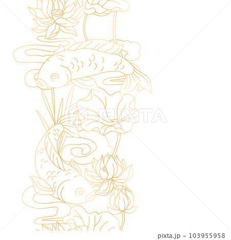 Oriental fish and lotus pattern. Chinese and japanese traditional background. 103955958