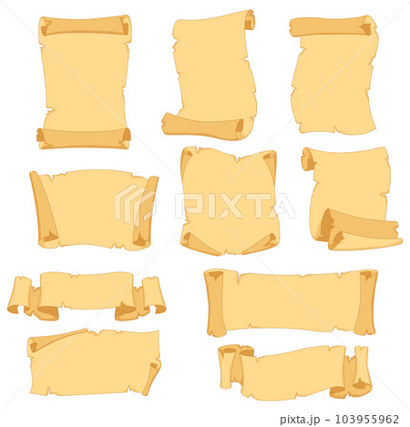 Vintage scrolls set. Image of papyrus or paper ancient. Vintage scrolls set. Image of papyrus or paper ancient. 103955962