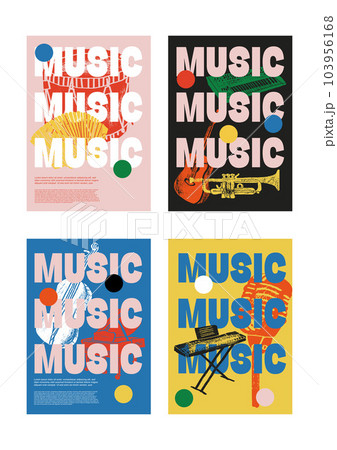 Music festival poster. Musical instruments. Competition. A set of vector illustrations. Minimalistic design. Banner, flyer, cover, print. Music festival poster. Musical instruments. Competition. A set of vector illustrations. Minimalistic design. Banner, flyer, cover, print. 103956168