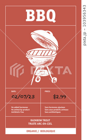 Modern typography banner, hand drawn bbq. Meat abstract vector packaging labels design set. Color paper background layouts collection Isolated. 103956343