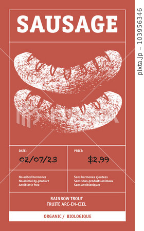 Modern typography banner, hand drawn steak. Meat, sausage abstract vector packaging labels design set. Color paper background layouts collection Isolated. Modern typography banner, hand drawn steak. Meat, sausage abstract vector packaging labels design set. Color paper background layouts collection Isolated. 103956346