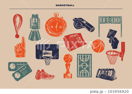 Sports background with basketball ink, engraving style 103956920