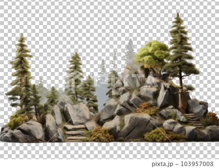 Tree and Rocks Isolated. Illustration AI Generative 103957008