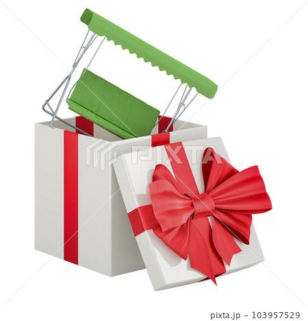 Garden swing with canopy inside gift box, 3D rendering Garden swing with canopy inside gift box, 3D rendering 103957529
