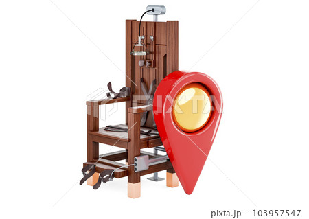 Electric chair with map pointer, 3D rendering Electric chair with map pointer, 3D rendering 103957547