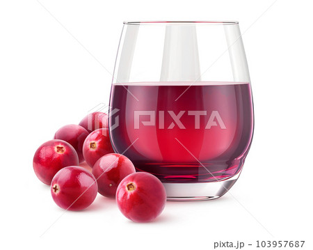 Glass of fresh cranberry drink and berries isolated on white 103957687