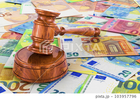 Wooden gavel on the euro background, 3D rendering 103957796