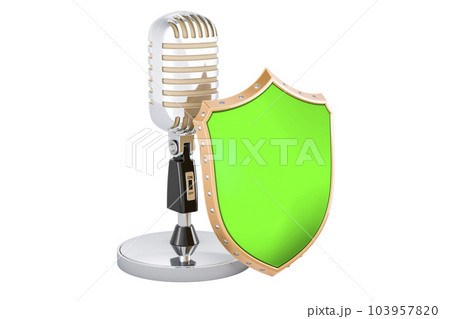 Retro microphone with shield. 3D rendering 103957820