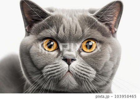 Close up of British Shorthair cat with white background very high quality. Generative AI AIG16 Close up of British Shorthair cat with white background very high quality. Generative AI AIG16 103958465