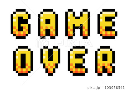Pixel 8 Bit Game Over Inscription and Words of Uppercase Letter Vector Illustration Pixel 8 Bit Game Over Inscription and Words of Uppercase Letter Vector Illustration 103958541
