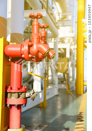 Fire station on worksite for support Fireman in fire case activity. The valve of fire water pump system standby on site. 103959947