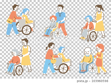 People who help people in wheelchairs _ set _ color People who help people in wheelchairs _ set _ color 103960598