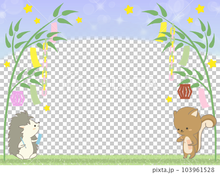 短冊をもつ動物のフレームイラスト 103961528