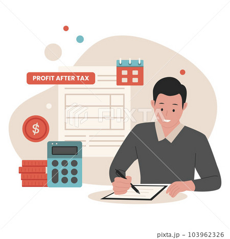 Profit after tax concept illustration. Illustration for websites, landing pages, mobile apps, posters and banners. Trendy flat vector illustration Profit after tax concept illustration. Illustration for websites, landing pages, mobile apps, posters and banners. Trendy flat vector illustration 103962326