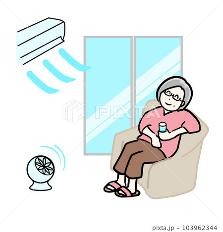 快適な部屋で過ごすシニア女性のイラスト 103962344