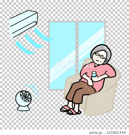 快適な部屋で過ごすシニア女性のイラスト 103962344