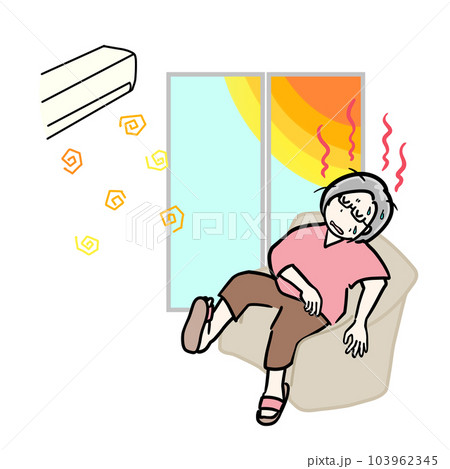暑い部屋で熱中症になりそうな夏バテシニア女性のイラスト 暑い部屋で熱中症になりそうな夏バテシニア女性のイラスト 103962345