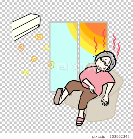 暑い部屋で熱中症になりそうな夏バテシニア女性のイラスト 暑い部屋で熱中症になりそうな夏バテシニア女性のイラスト 103962345