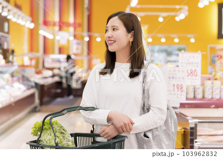 スーパーで買い物をする若い女性 スーパーで買い物をする若い女性 103962832