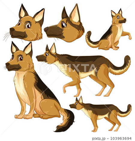 Set of german shepherd dog cartoon character with head and facial expression 103963694