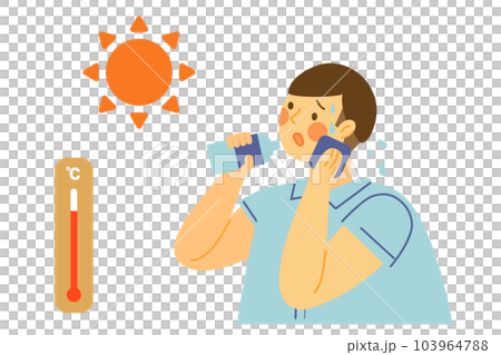 一個穿著剪裁襯衫的男人在炎熱的天氣裡補水 103964788