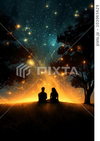 couple sitting under the stars beautiful sky couple sitting under the stars beautiful sky 103965629