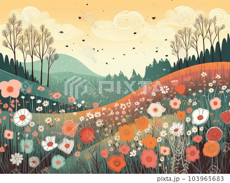 illustration of a flower meadow in spring 103965683