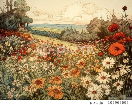 illustration of a flower meadow in spring illustration of a flower meadow in spring 103965692