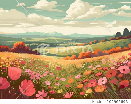 illustration of a flower meadow in spring illustration of a flower meadow in spring 103965698