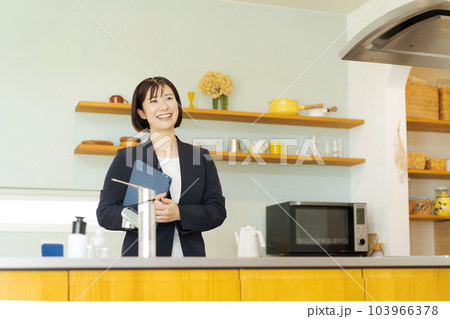 キッチンの紹介をする女性 キッチンの紹介をする女性 103966378