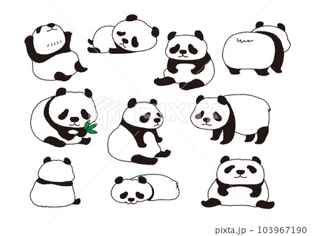 かわいいパンダのポーズ集手描きイラスト 103967190