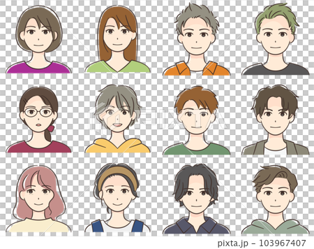 Faces of young Asian men and women 12 patterns 103967407