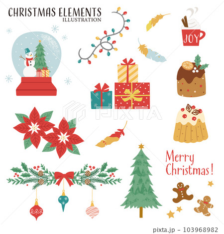 カラフルなクリスマスデコレーションのイラストセット-3 カラフルなクリスマスデコレーションのイラストセット-3 103968982