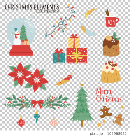 カラフルなクリスマスデコレーションのイラストセット-3 カラフルなクリスマスデコレーションのイラストセット-3 103968982