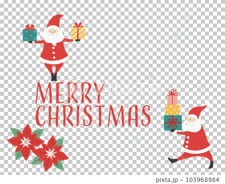 迷你聖誕老人攜帶禮物和聖誕標題的插圖 迷你聖誕老人攜帶禮物和聖誕標題的插圖 103968984