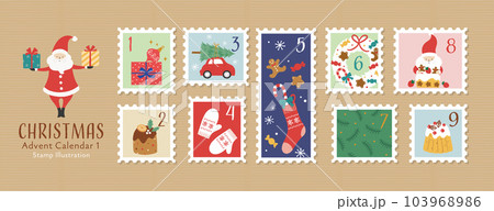切手風アドベントカレンダーのイラスト-1 切手風アドベントカレンダーのイラスト-1 103968986