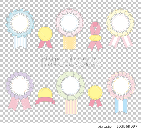 淡い色のロゼッタと装飾シールのセット 103969997