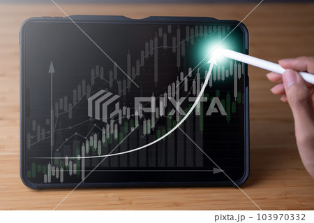 Business man and Financial Charts. Financial and Economic concept. Stock market and Cryptocurrency graph. 103970332